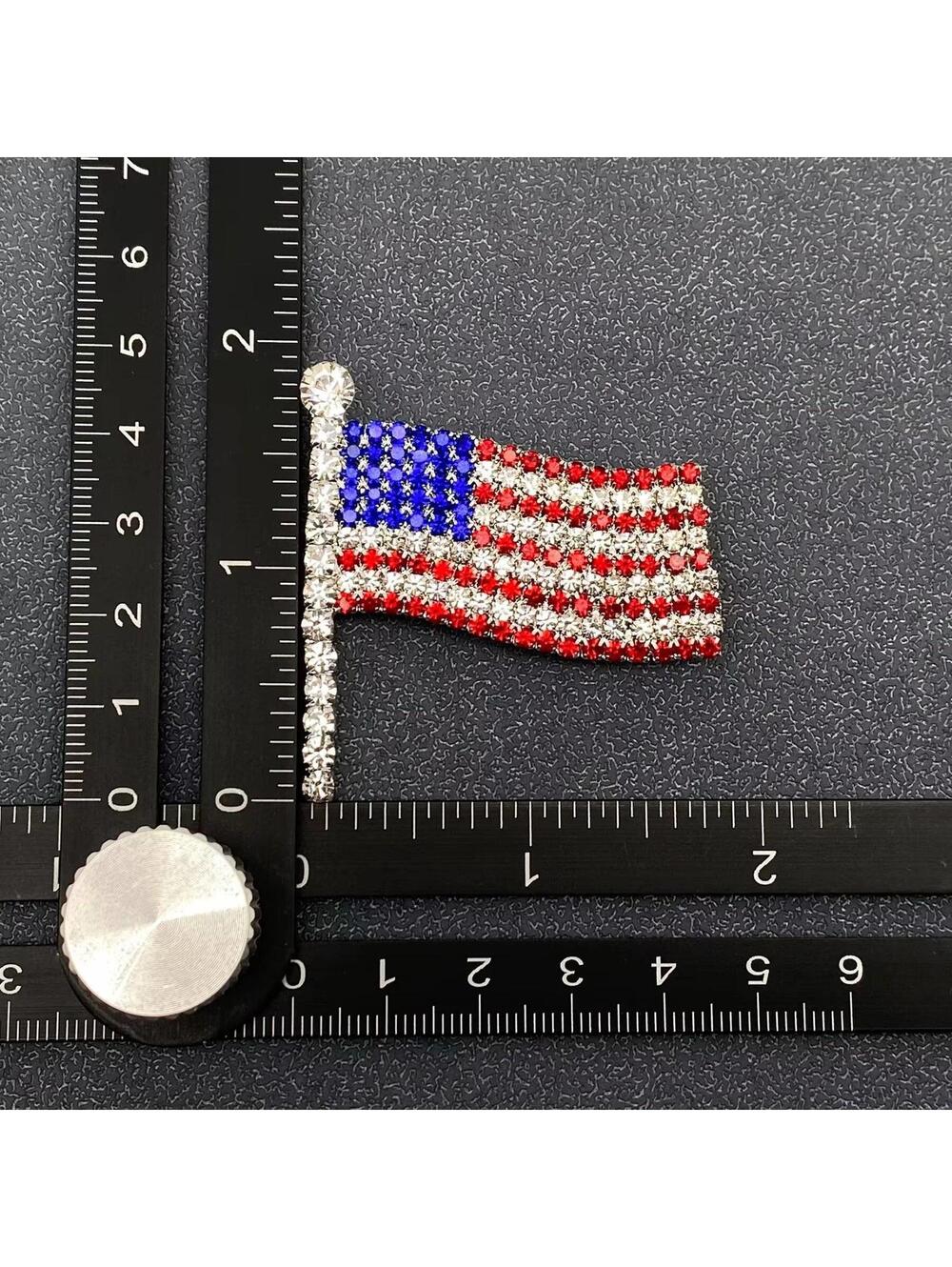 American Flag Rhinestone Brooch Pin - Picture 3 of 3